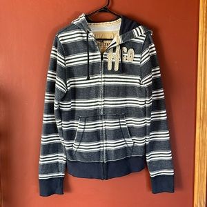 Hollister Full Zip Hoodie, Men’s Medium, Navy/White